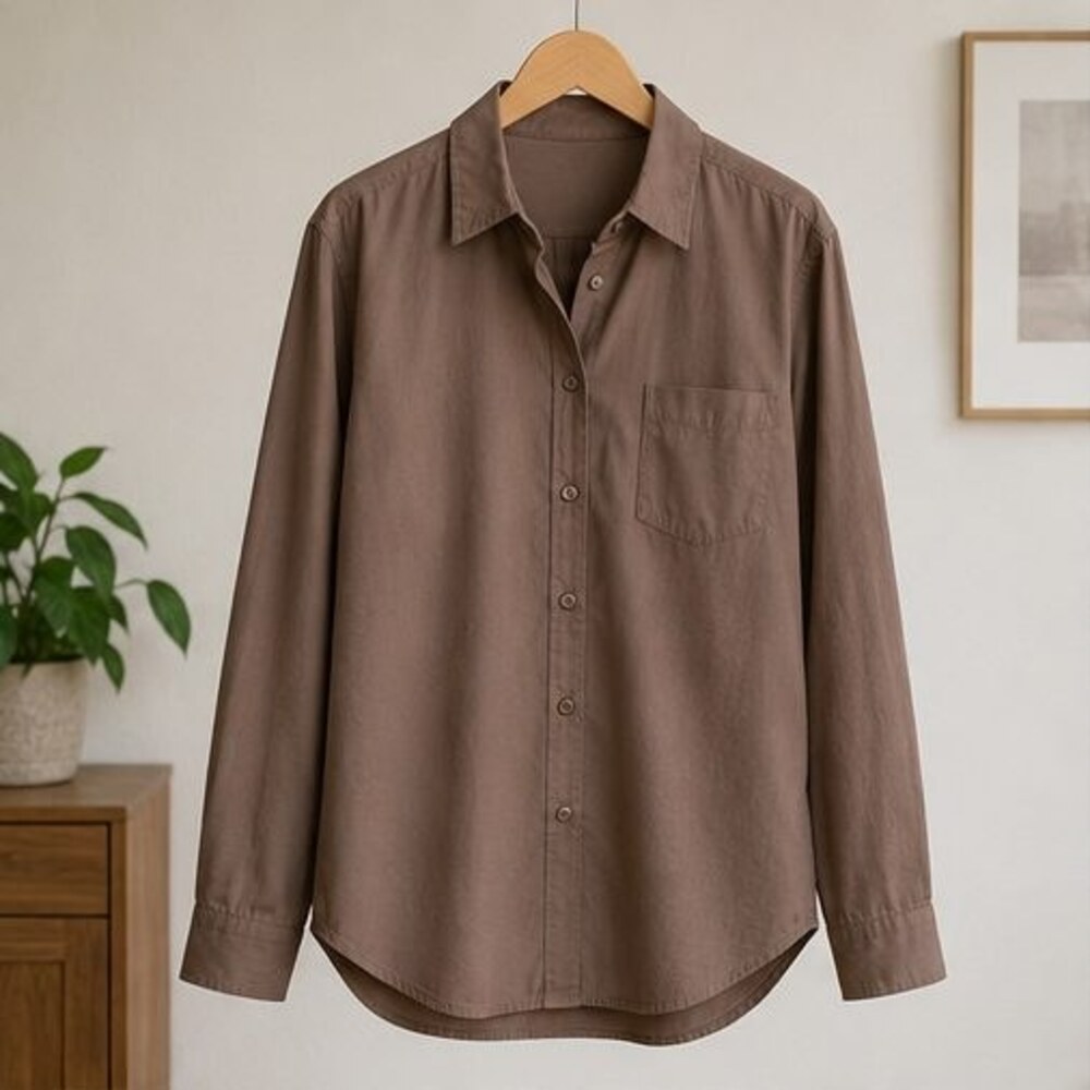 Mocha Poplin Button Down Shirt